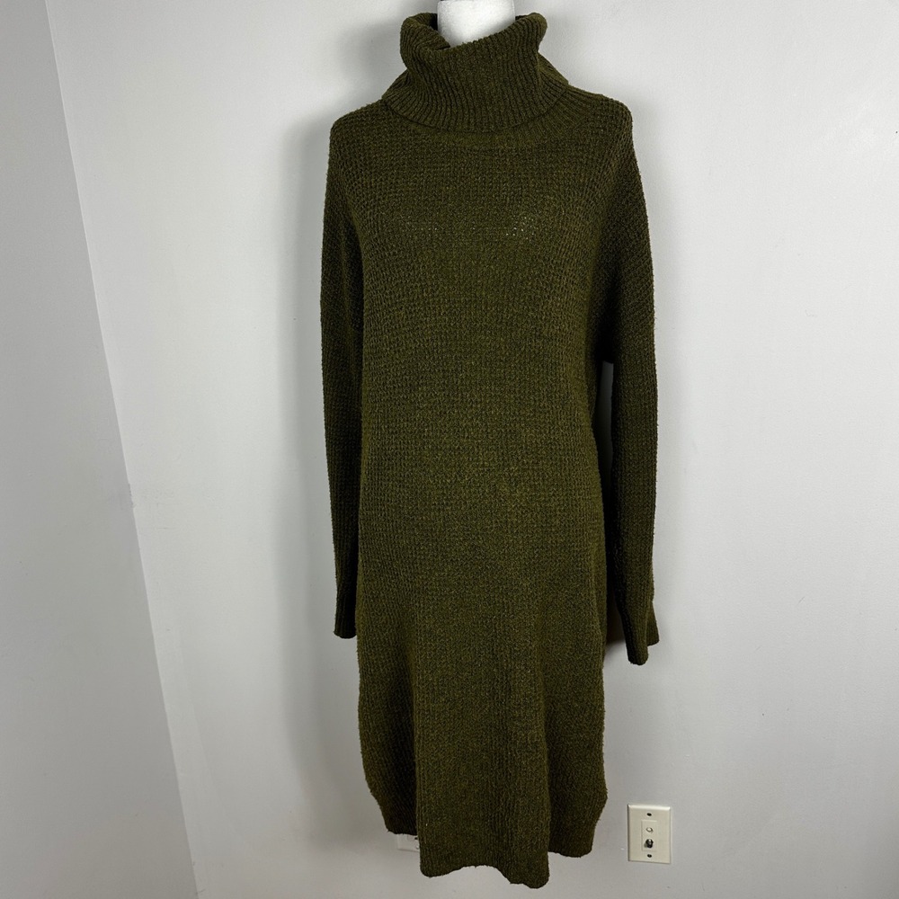 Nordstrom Abound Knit Turtleneck Sweater Dress Size XL Olive‎ Green Long Sleeve